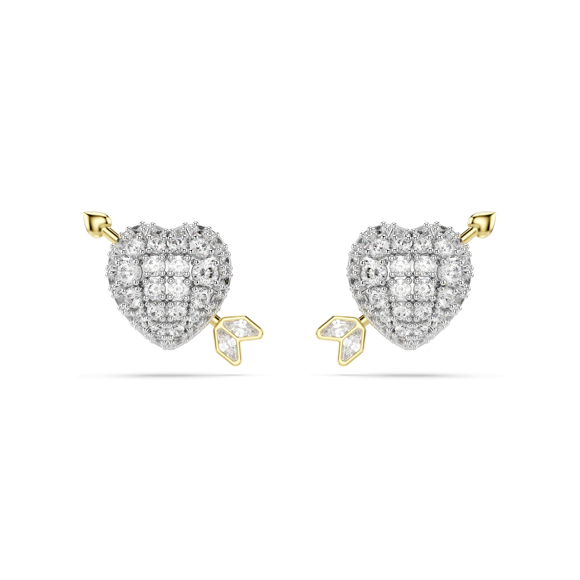 Idyllia stud earrings, Mixed cuts, Heart with arrow, White, Mixed metal finish 5737298