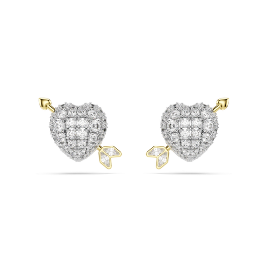 Idyllia stud earrings, Mixed cuts, Heart with arrow, White, Mixed metal finish 5737298