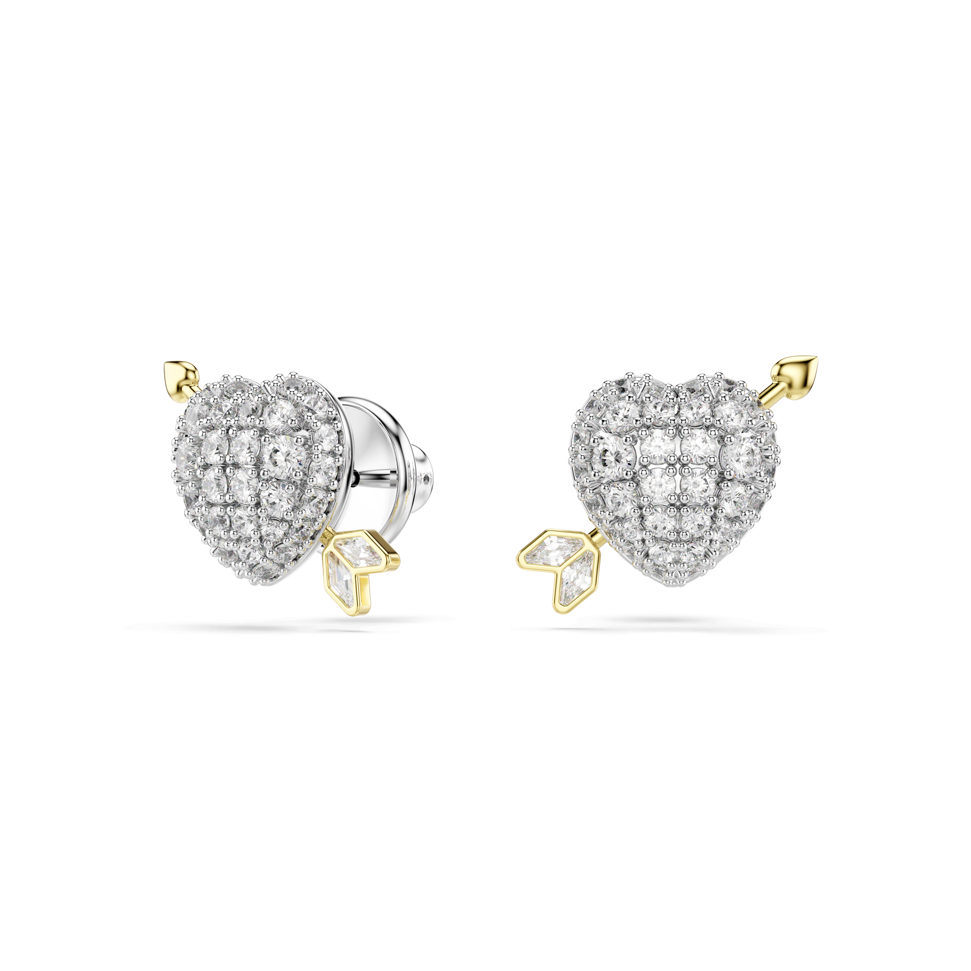 Idyllia stud earrings, Mixed cuts, Heart with arrow, White, Mixed metal finish 5737298
