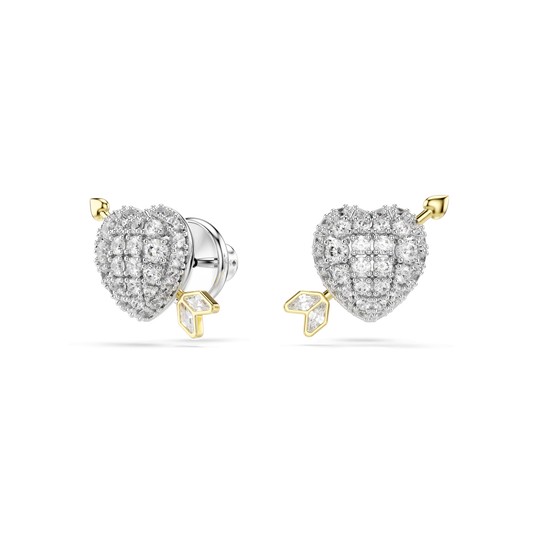 Idyllia stud earrings, Mixed cuts, Heart with arrow, White, Mixed metal finish 5737298