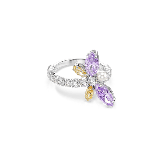 Ariana Grande x Swarovski motif ring, Mixed cuts, Dragonfly, Multicolored, Rhodium plated 5737367