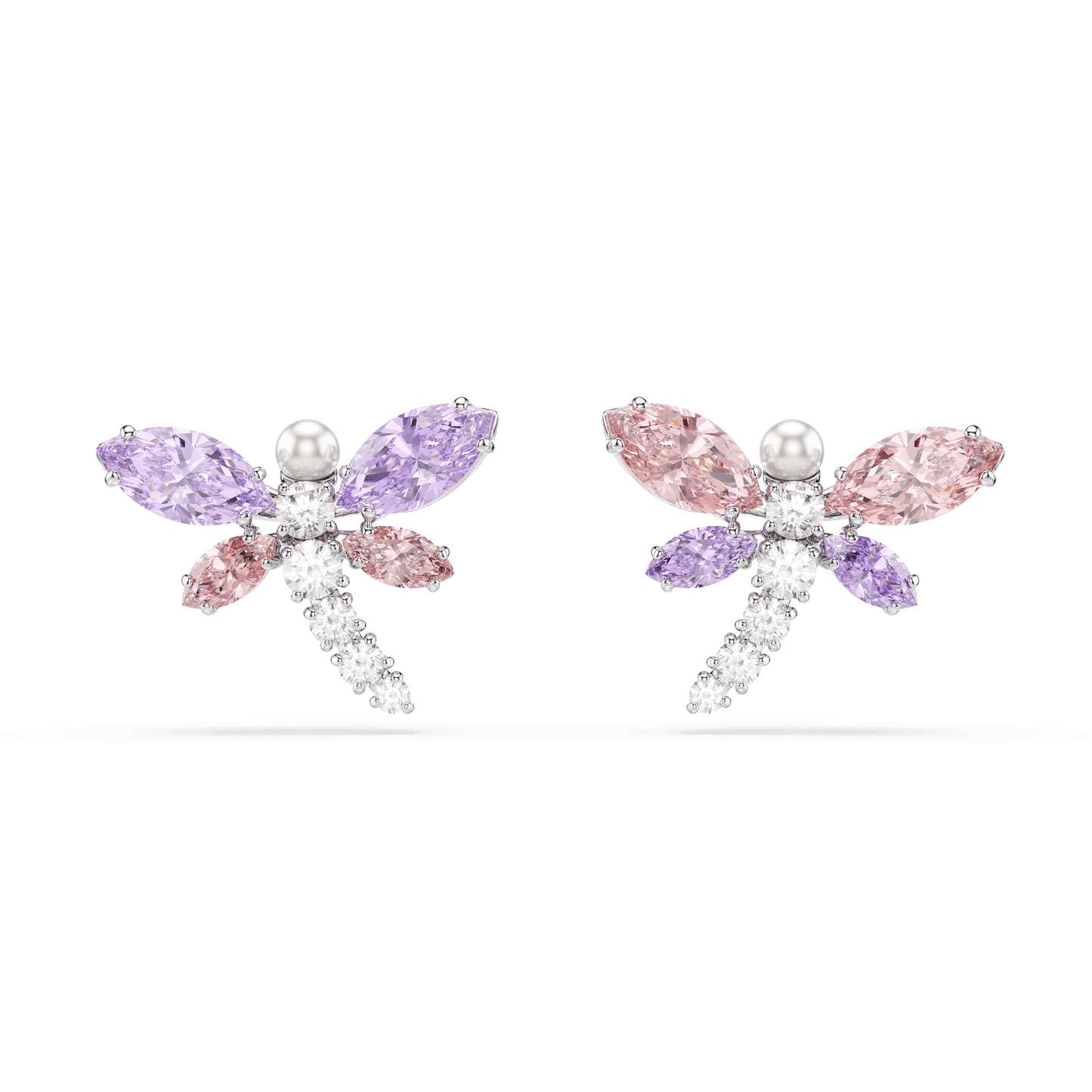 Ariana Grande x Swarovski stud earrings, Mixed cuts, Dragonfly, Multicolored, Rhodium plated 5737371