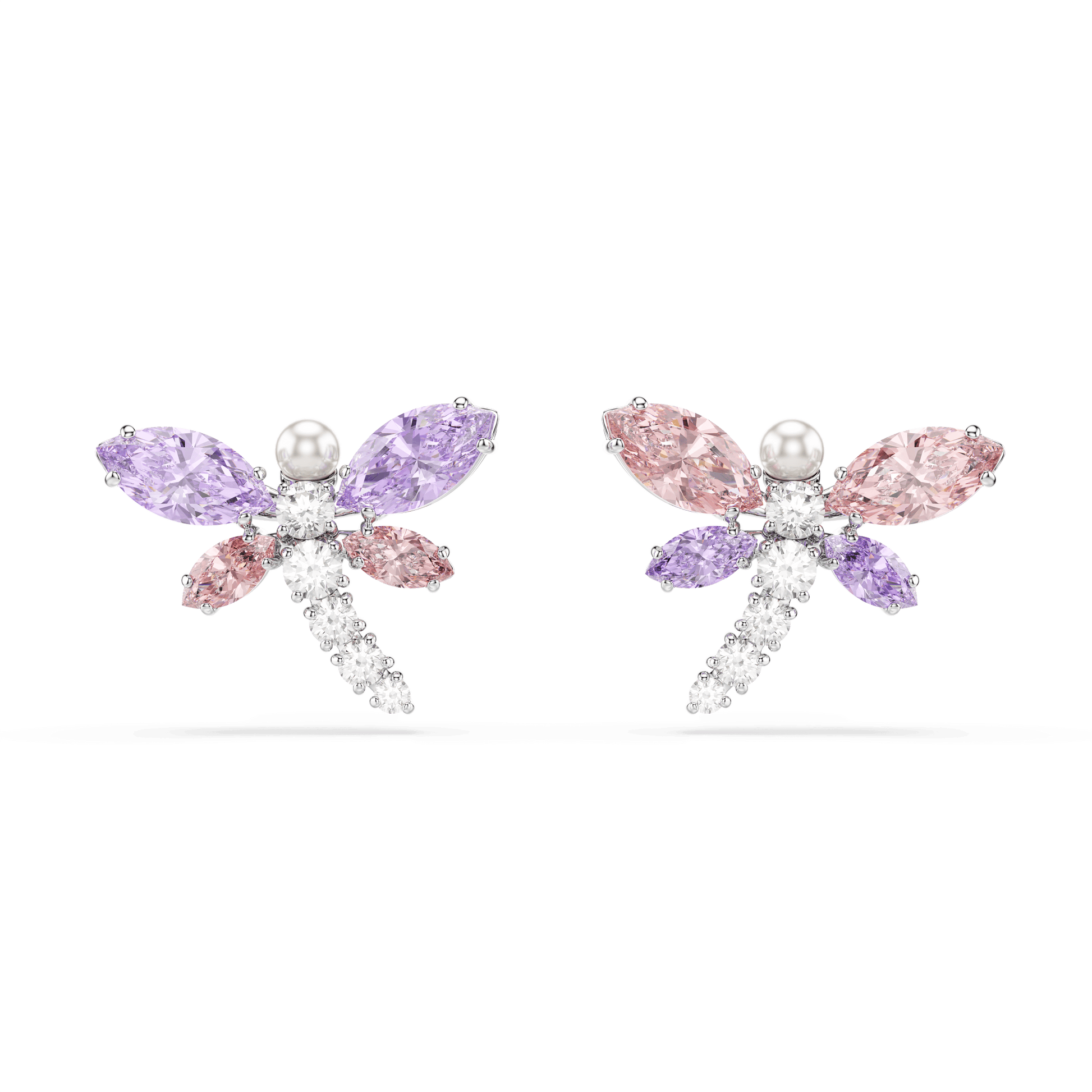 Ariana Grande x Swarovski stud earrings, Mixed cuts, Dragonfly, Multicolored, Rhodium plated 5737371