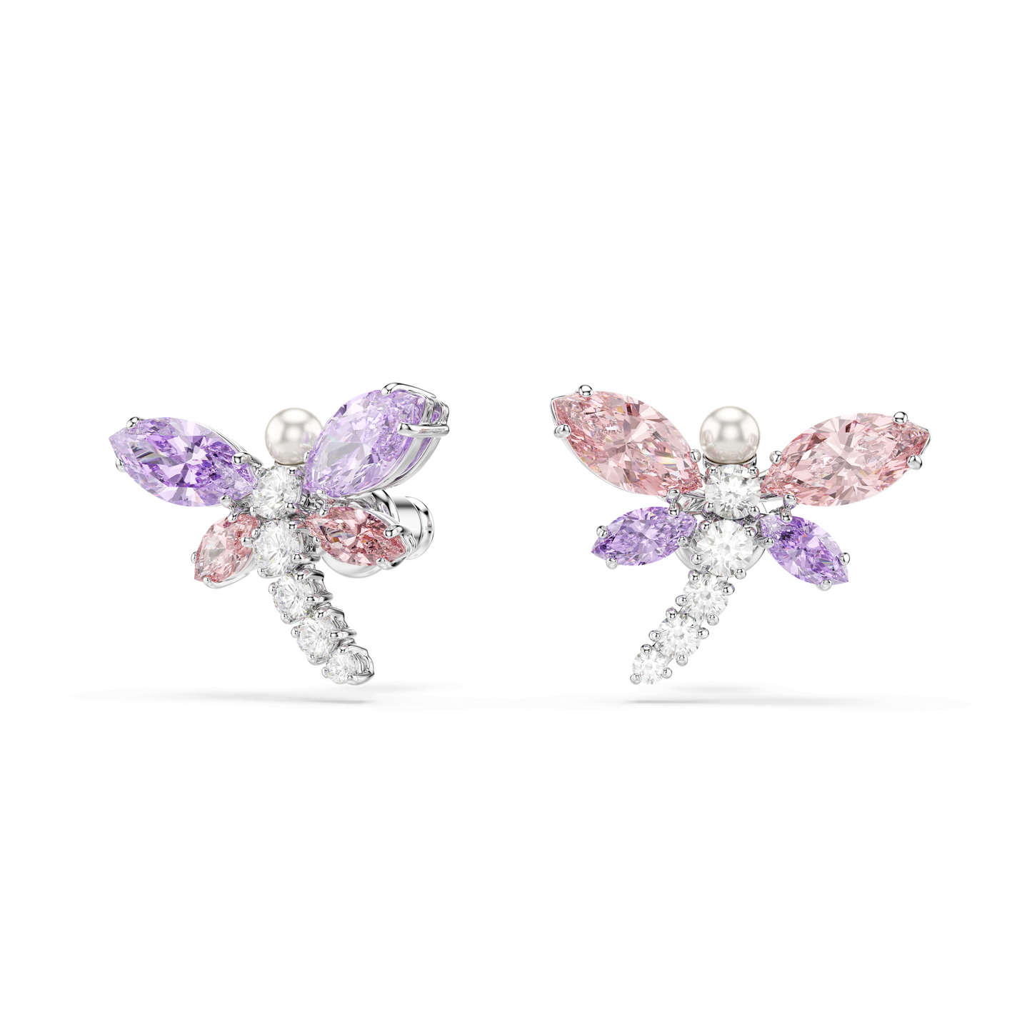 Ariana Grande x Swarovski stud earrings, Mixed cuts, Dragonfly, Multicolored, Rhodium plated 5737371