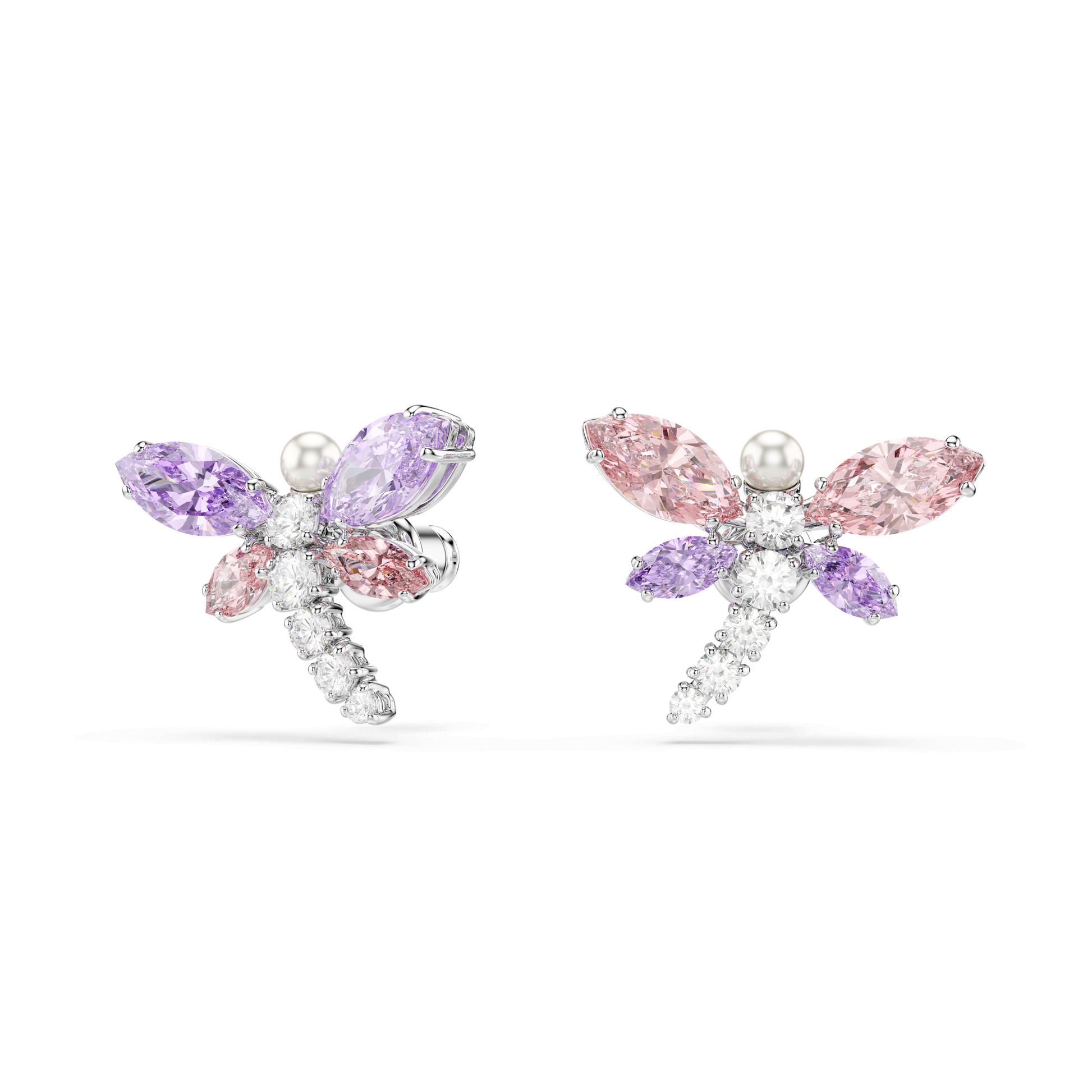 Ariana Grande x Swarovski stud earrings, Mixed cuts, Dragonfly, Multicolored, Rhodium plated 5737371