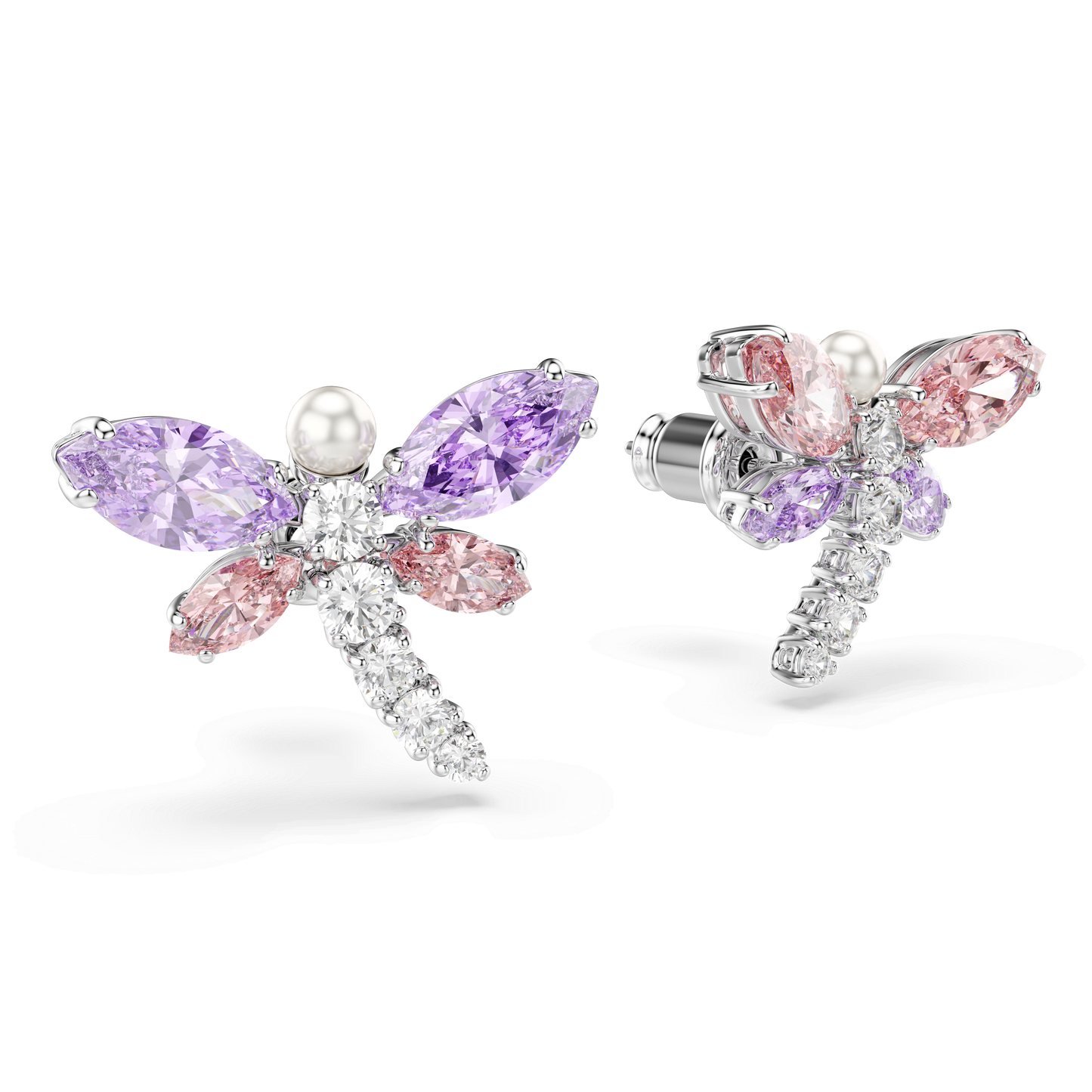 Ariana Grande x Swarovski stud earrings, Mixed cuts, Dragonfly, Multicolored, Rhodium plated 5737371