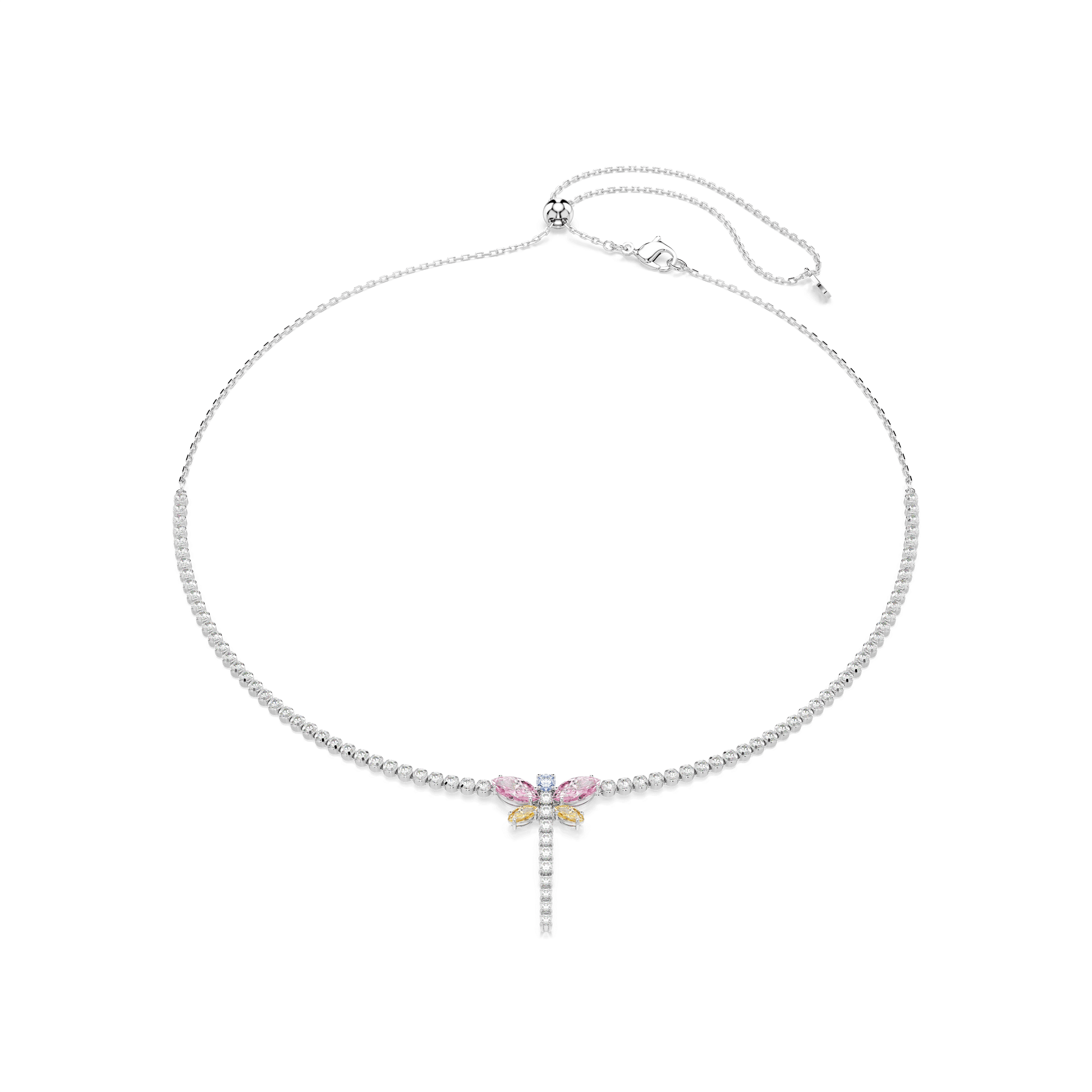 Ariana Grande x Swarovski Tennis Y necklace, Mixed cuts, Dragonfly, Multicolored, Rhodium plated 5737425