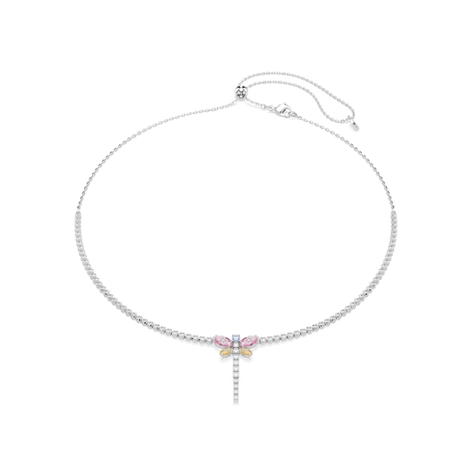 Ariana Grande x Swarovski Tennis Y necklace, Mixed cuts, Dragonfly, Multicolored, Rhodium plated 5737425