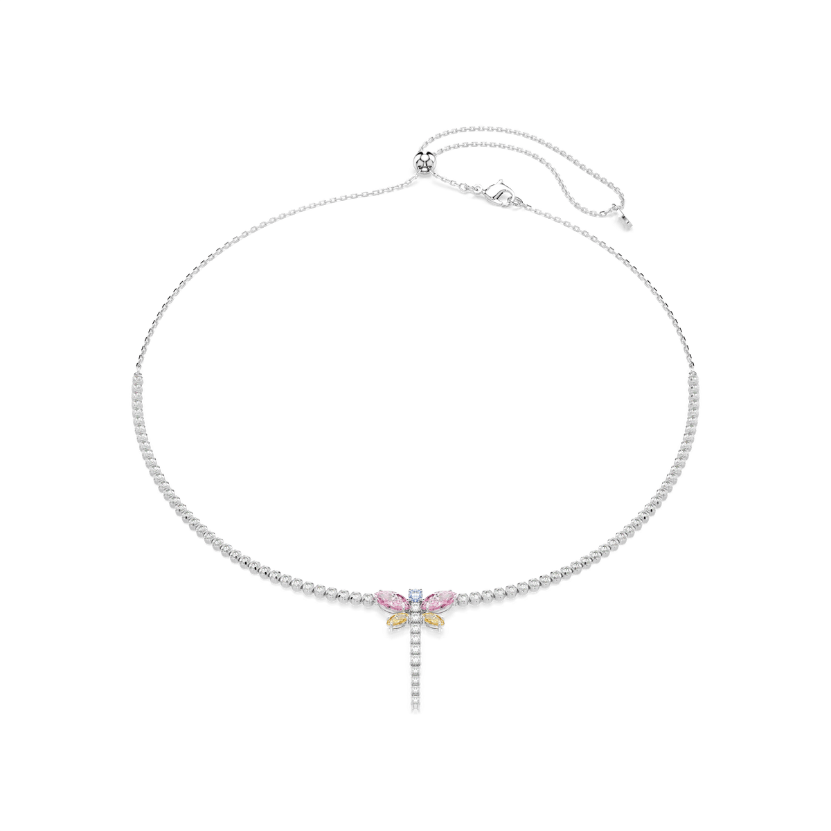 Ariana Grande x Swarovski Y necklace, Mixed cuts, Dragonfly, Multicolored, Rhodium plated