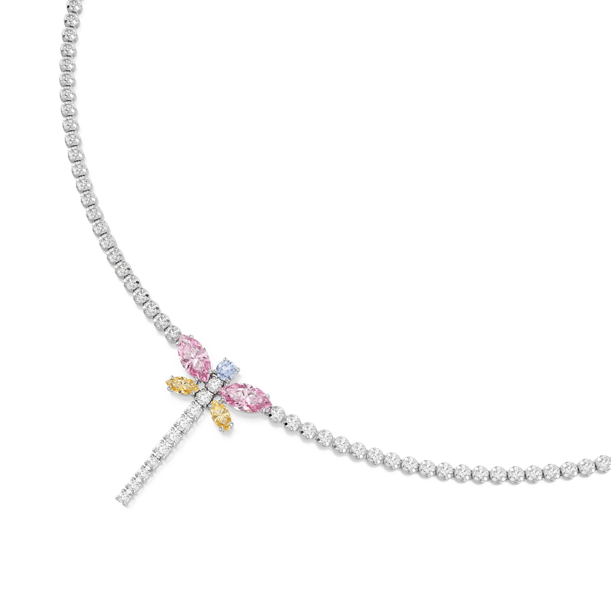 Ariana Grande x Swarovski Tennis Y necklace, Mixed cuts, Dragonfly, Multicolored, Rhodium plated 5737425