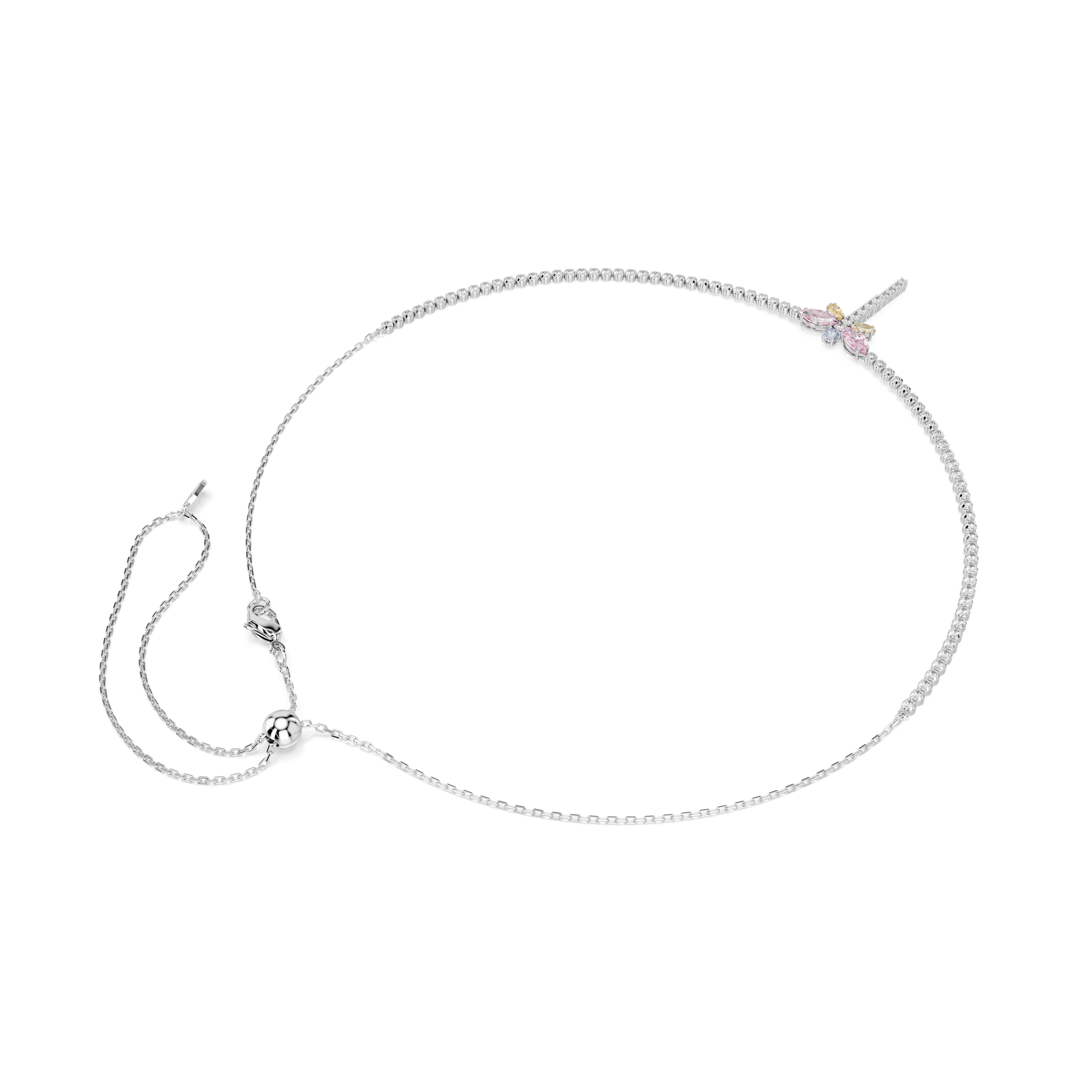 Ariana Grande x Swarovski Tennis Y necklace, Mixed cuts, Dragonfly, Multicolored, Rhodium plated 5737425