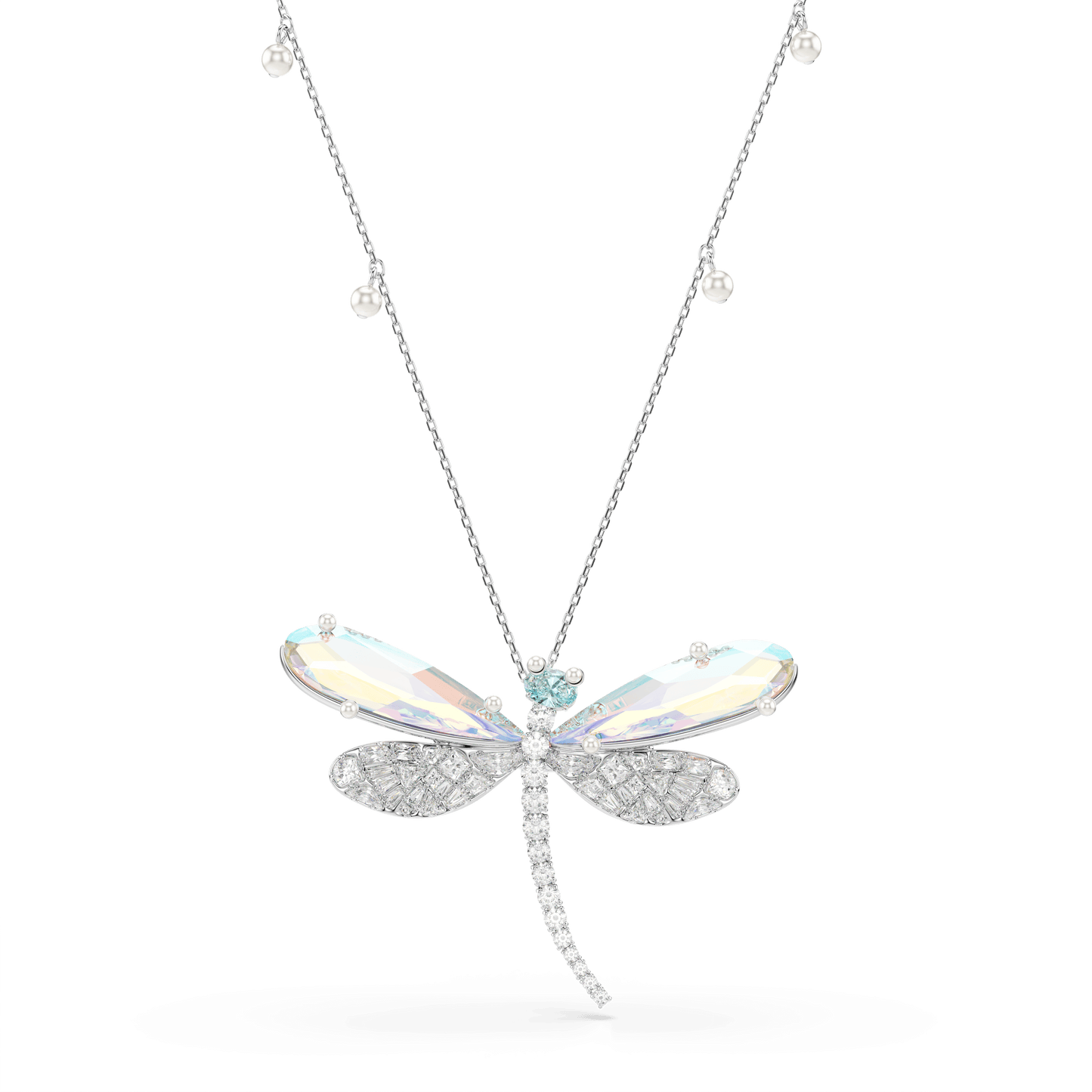 Ariana Grande x Swarovski pendant and brooch, Mixed cuts, Dragonfly, Green, Rhodium plated 5737429