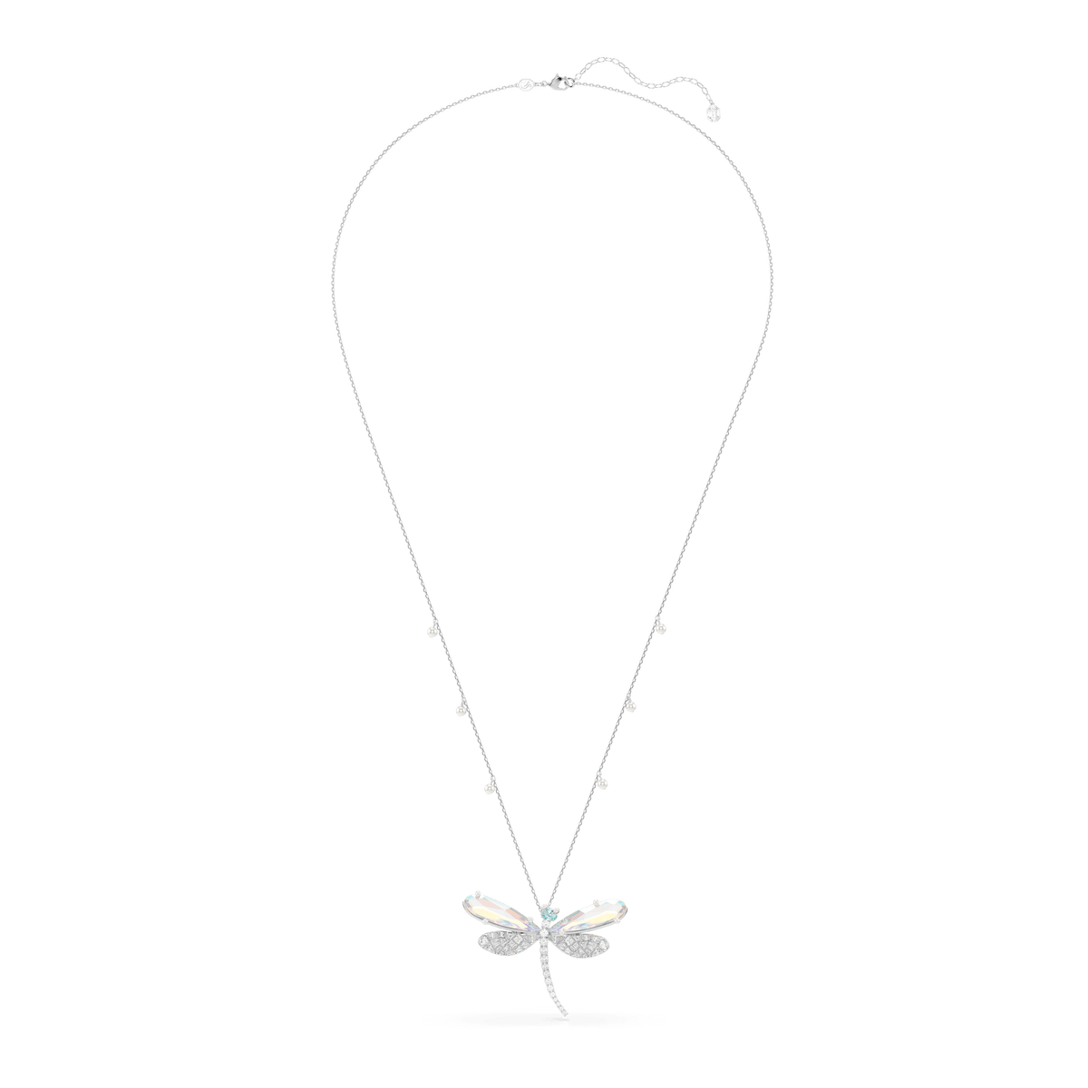 Ariana Grande x Swarovski pendant and brooch, Crystal Pearl, Mixed cuts, Dragonfly, White, Rhodium plated