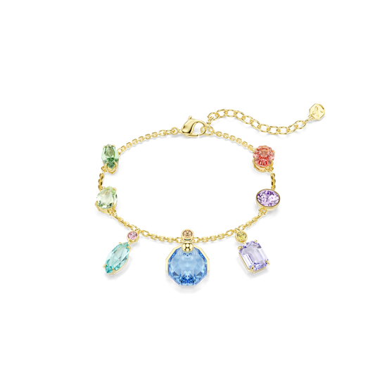 Gema bracelet, Mixed cuts, Dangling crystals, Multicolored, Gold-tone plated 5737442