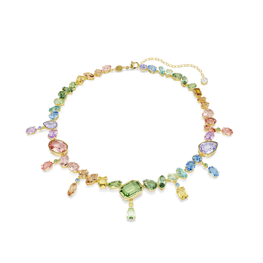 Gema necklace, Mixed cuts, Dangling crystals, Multicolored, Gold-tone plated 5737443