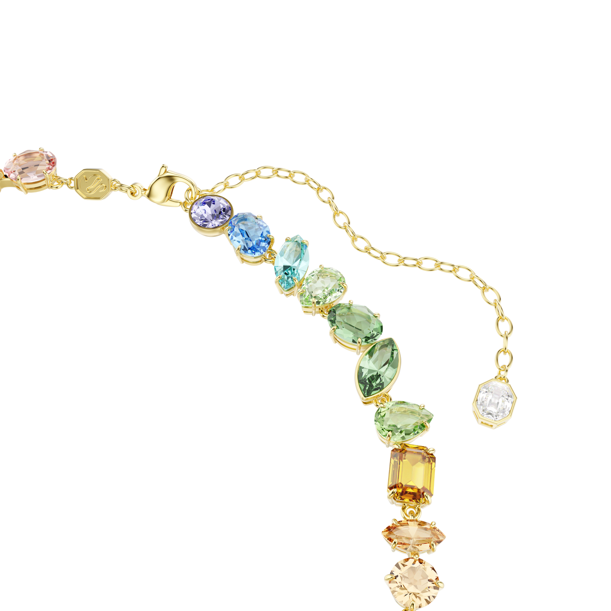 Gema necklace, Mixed cuts, Dangling crystals, Multicolored, 18K gold finish