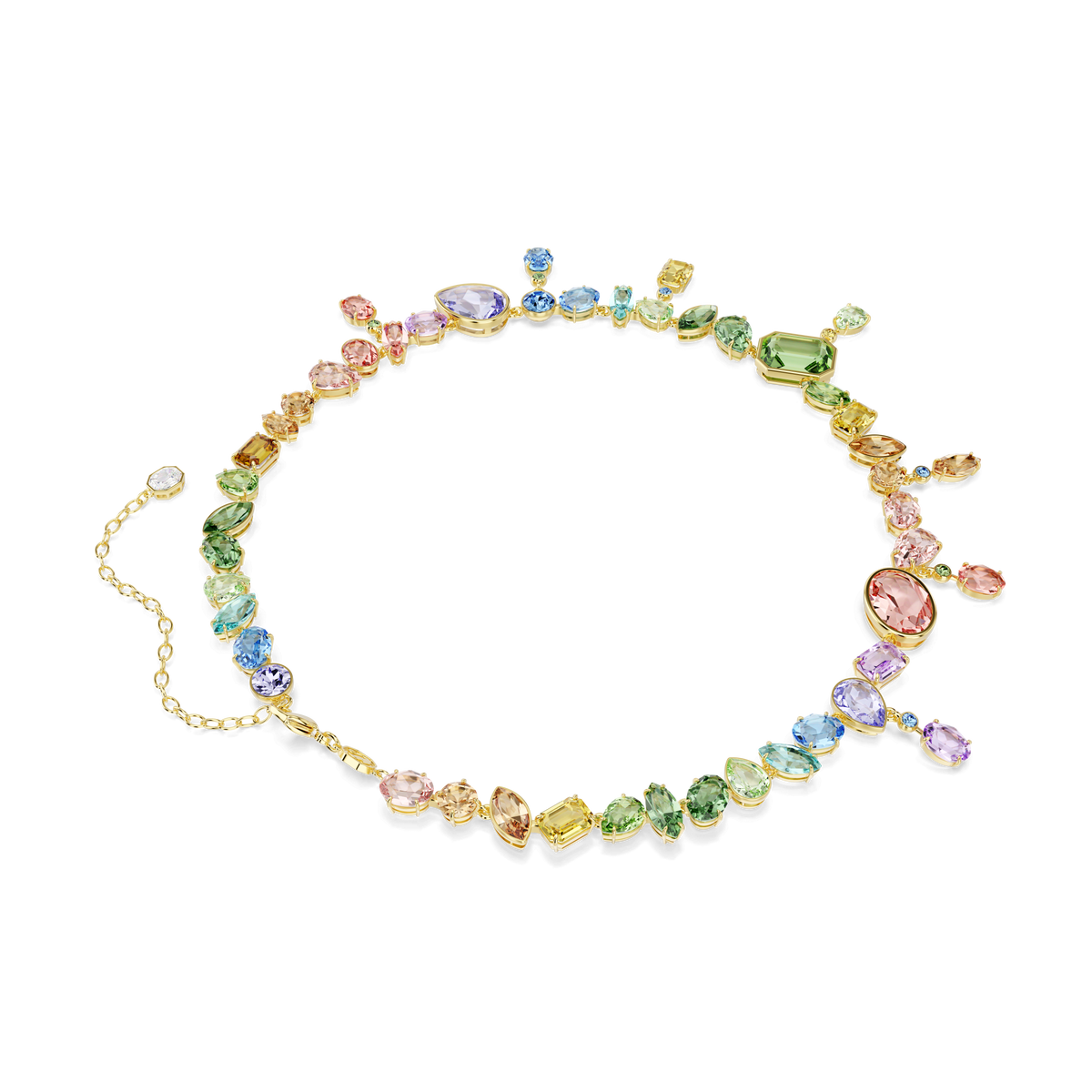 Gema necklace, Mixed cuts, Dangling crystals, Multicolored, 18K gold finish