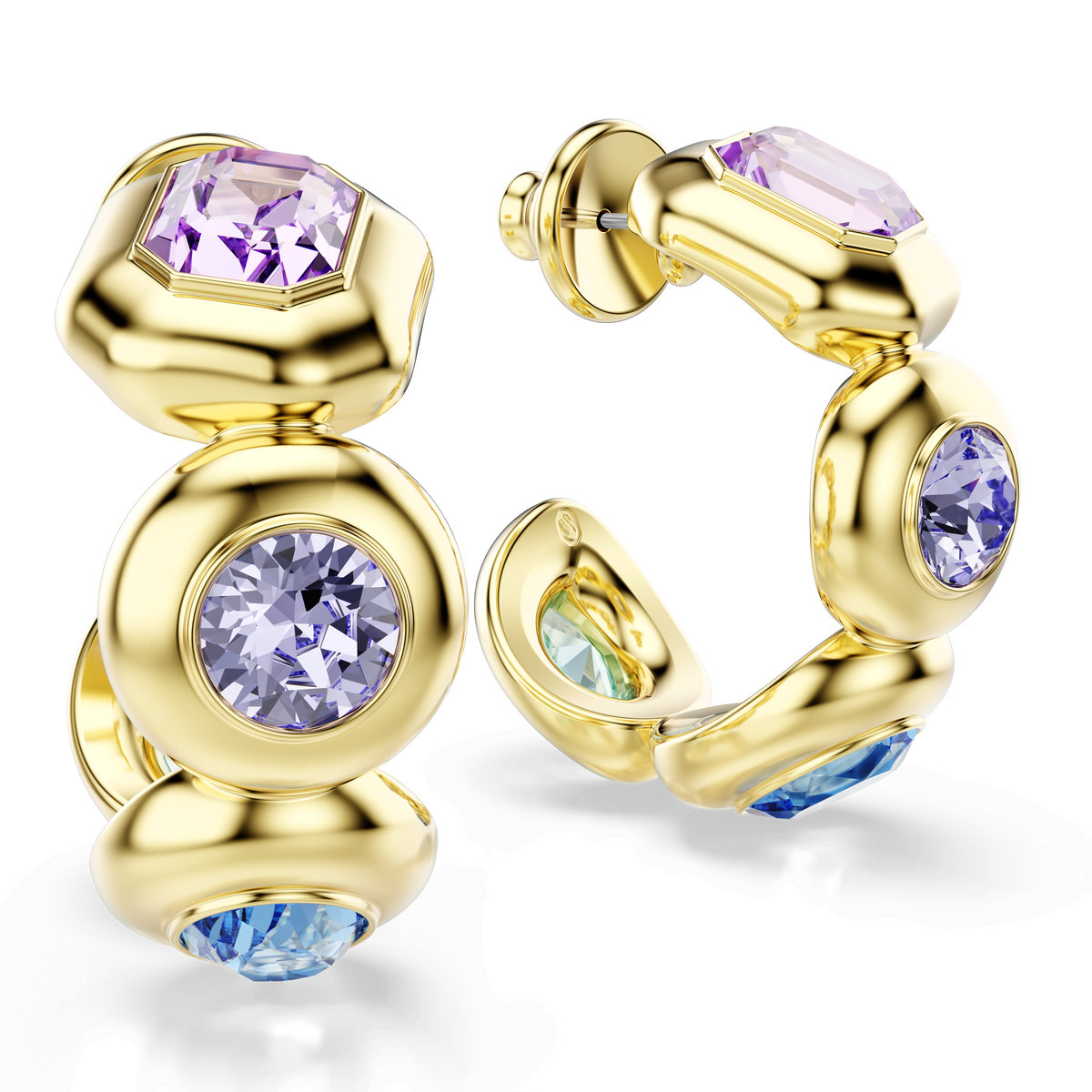Gema hoop earrings, Mixed cuts, Multicolored, 18K gold finish