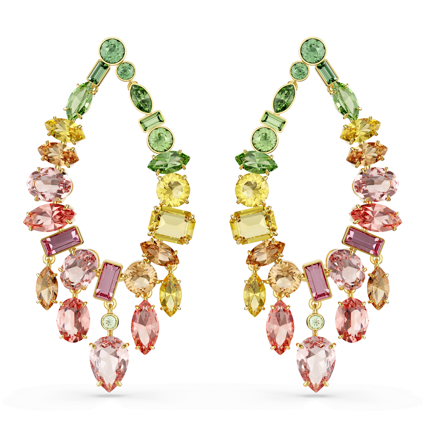 Gema drop earrings, Mixed cuts, Chandelier, Multicolored, Gold-tone plated 5737445