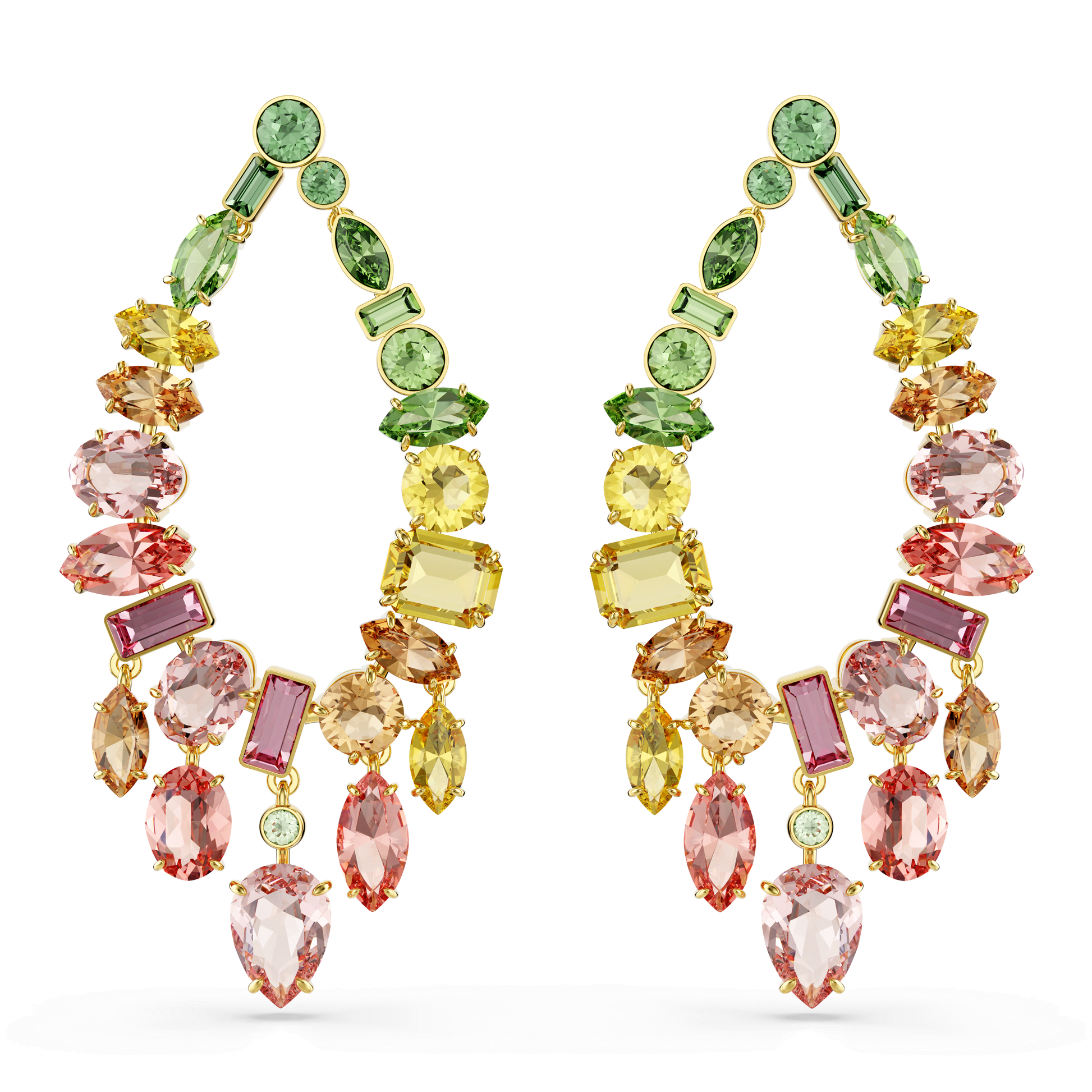 Gema drop earrings, Mixed cuts, Chandelier, Multicolored, Gold-tone plated 5737445