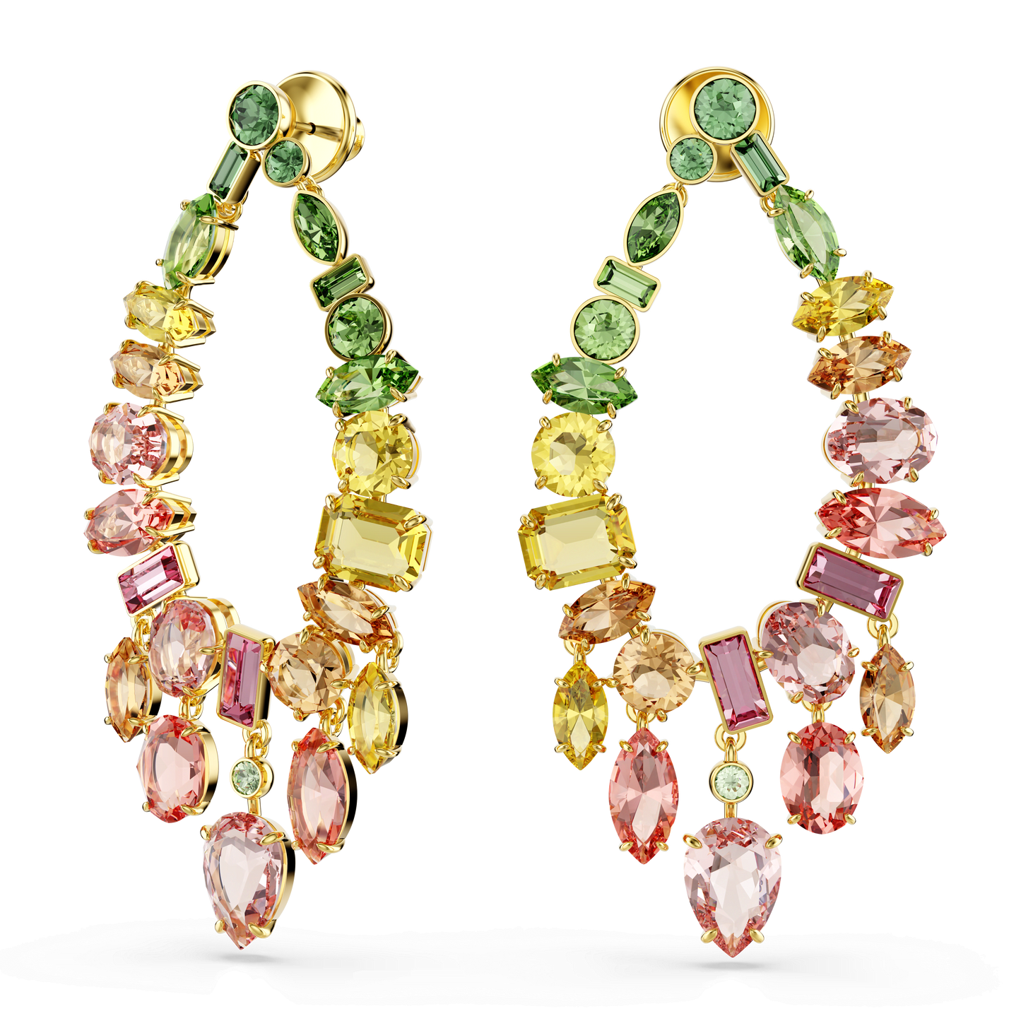 Gema drop earrings, Mixed cuts, Chandelier, Multicolored, Gold-tone plated 5737445