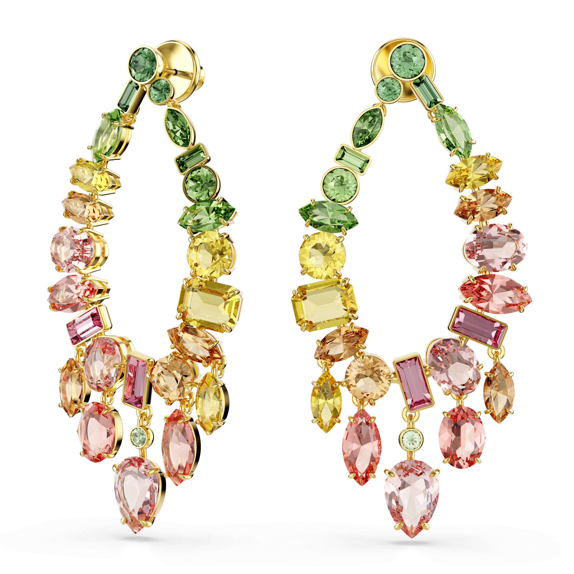 Gema drop earrings, Mixed cuts, Chandelier, Multicolored, Gold-tone plated 5737445