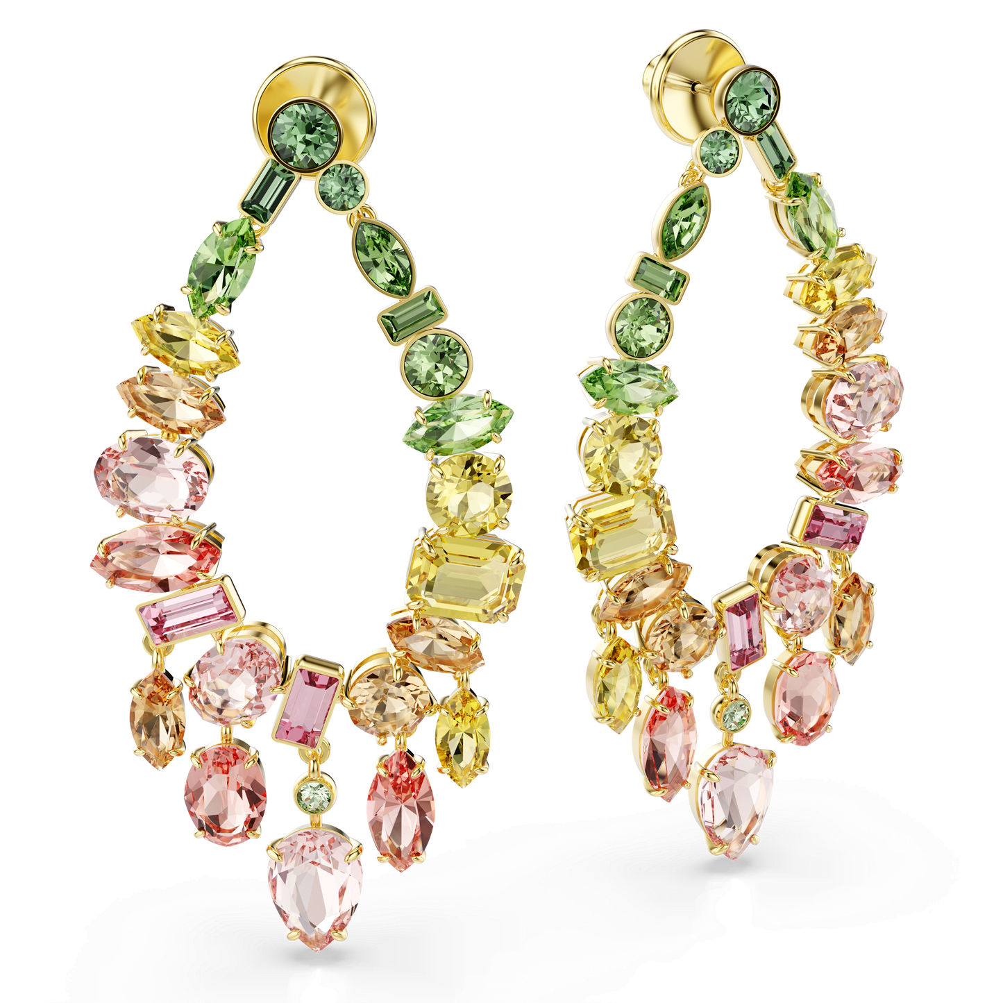 Gema drop earrings, Mixed cuts, Chandelier, Multicolored, Gold-tone plated 5737445