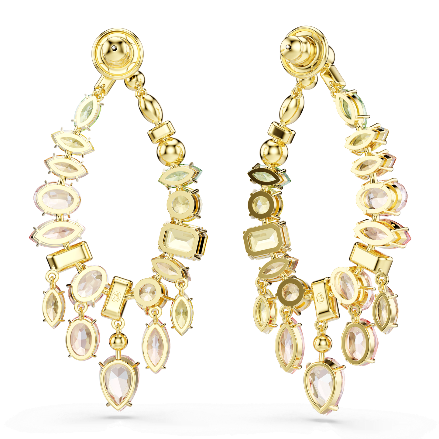 Gema drop earrings, Mixed cuts, Chandelier, Multicolored, Gold-tone plated 5737445