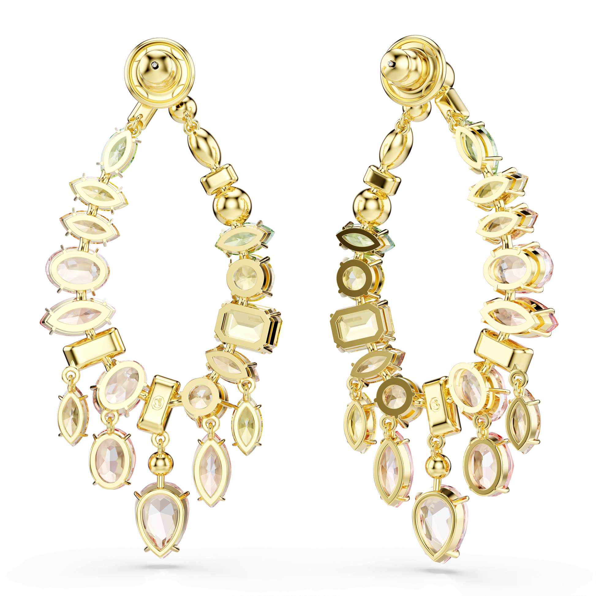 Gema drop earrings, Mixed cuts, Chandelier, Multicolored, Gold-tone plated 5737445