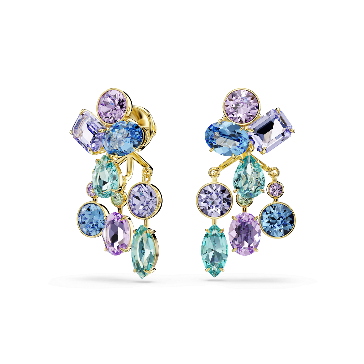 Gema earring jackets, Mixed cuts, Multicolored, 18K gold finish
