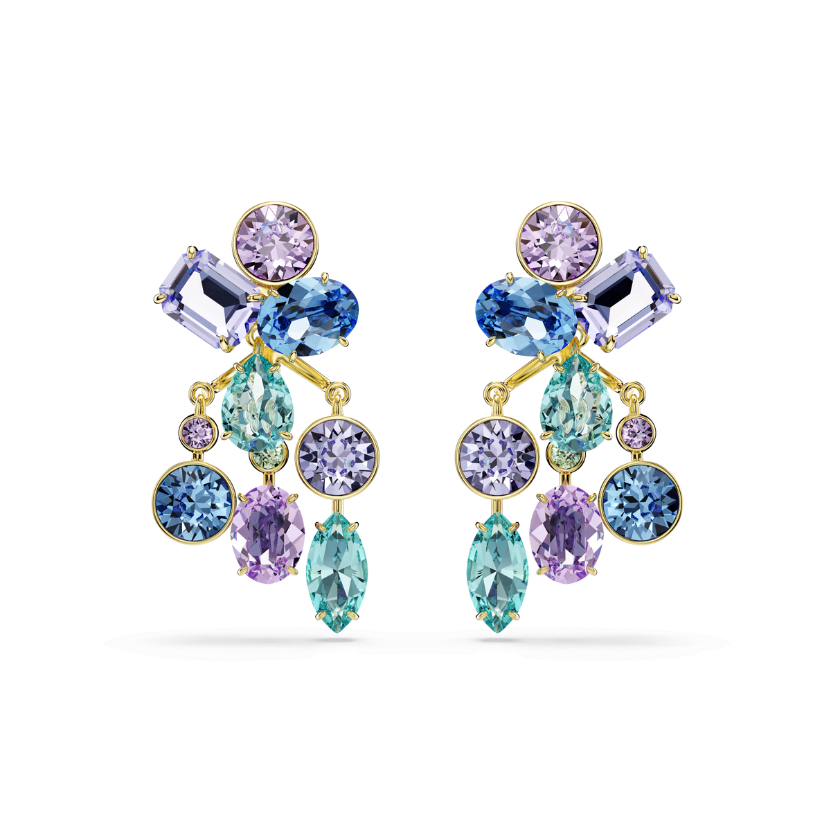 Gema earring jackets, Mixed cuts, Multicolored, 18K gold finish