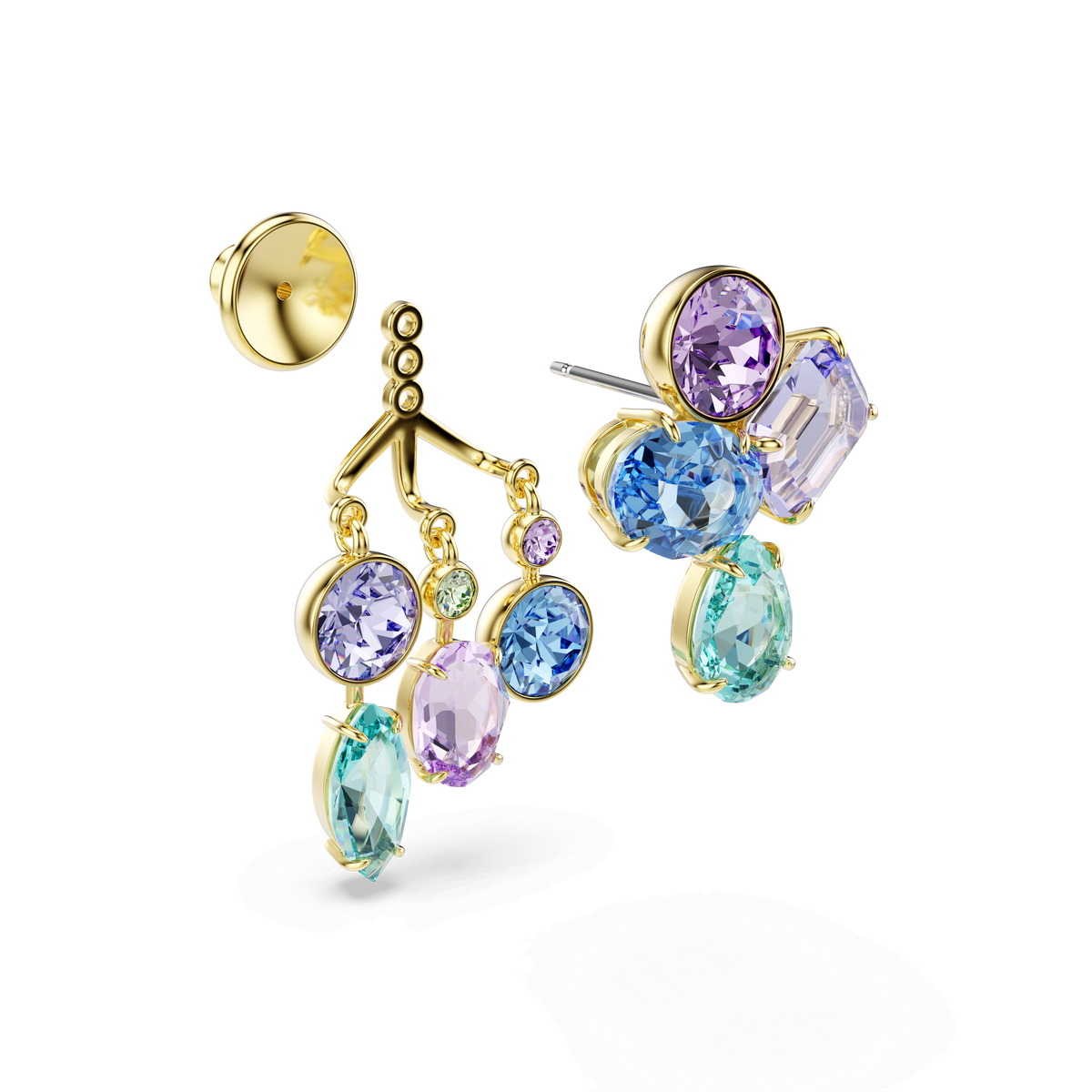 Gema earring jackets, Mixed cuts, Multicolored, 18K gold finish