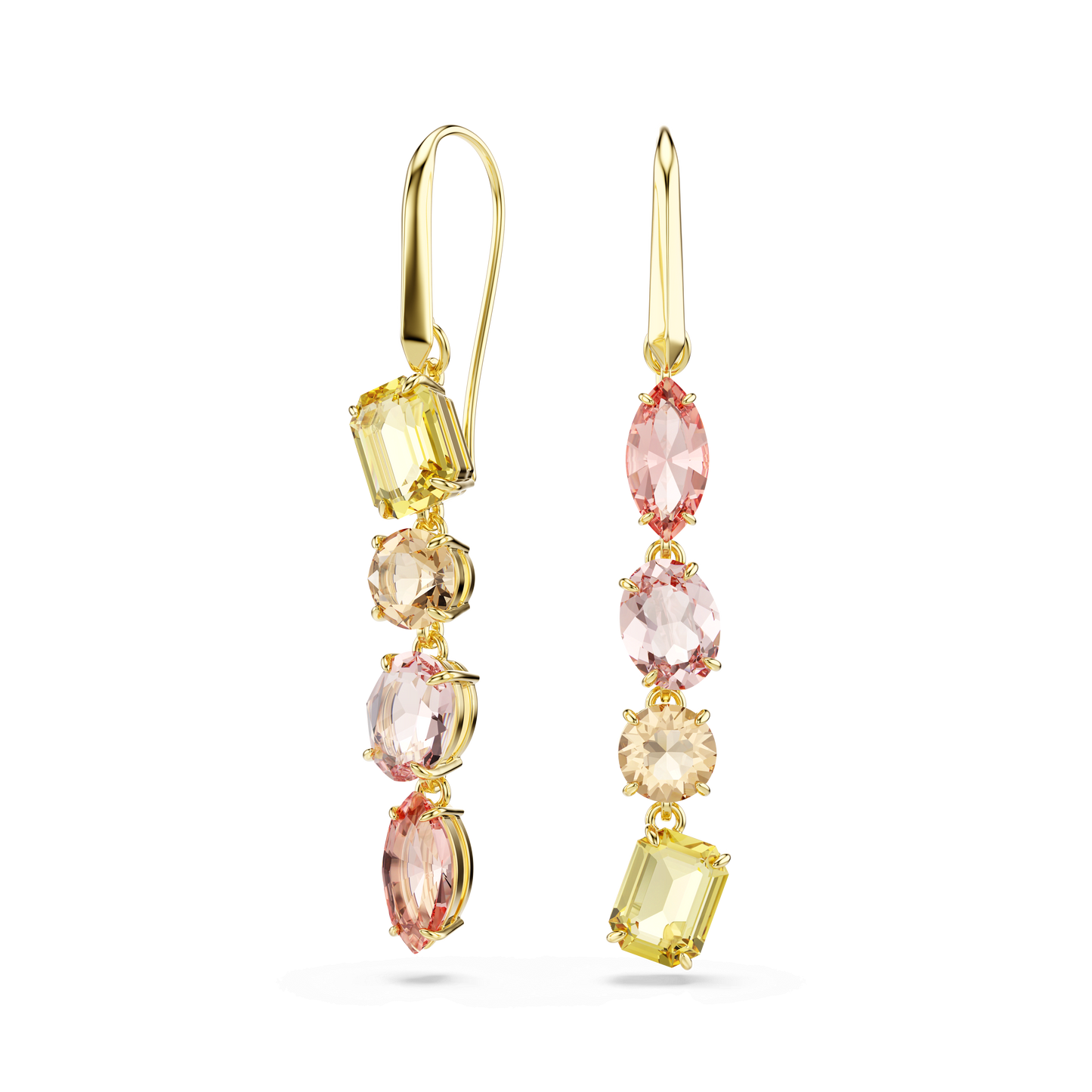 Gema drop earrings, Asymmetrical design, Mixed cuts, Pink, Gold-tone plated 5737454