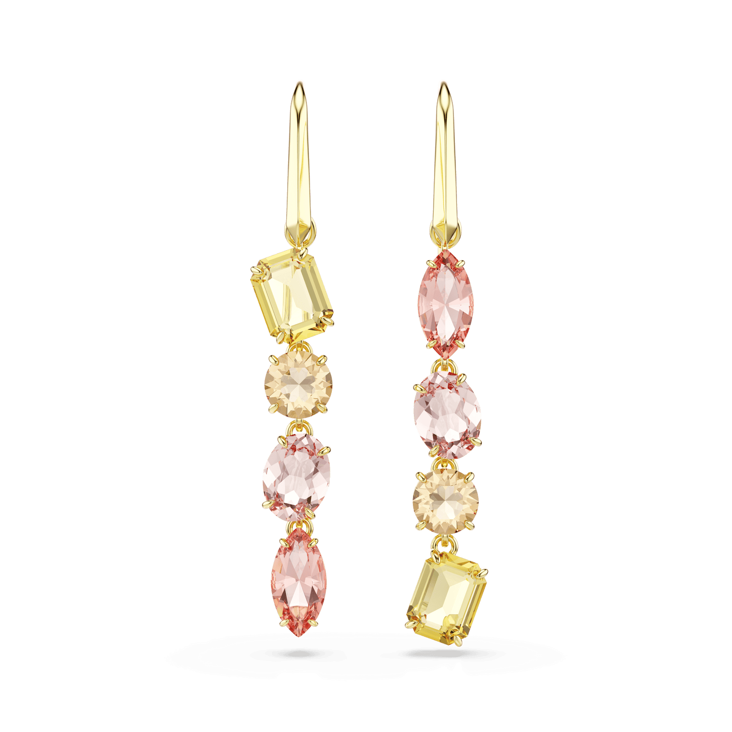 Gema drop earrings, Asymmetrical design, Mixed cuts, Pink, Gold-tone plated 5737454