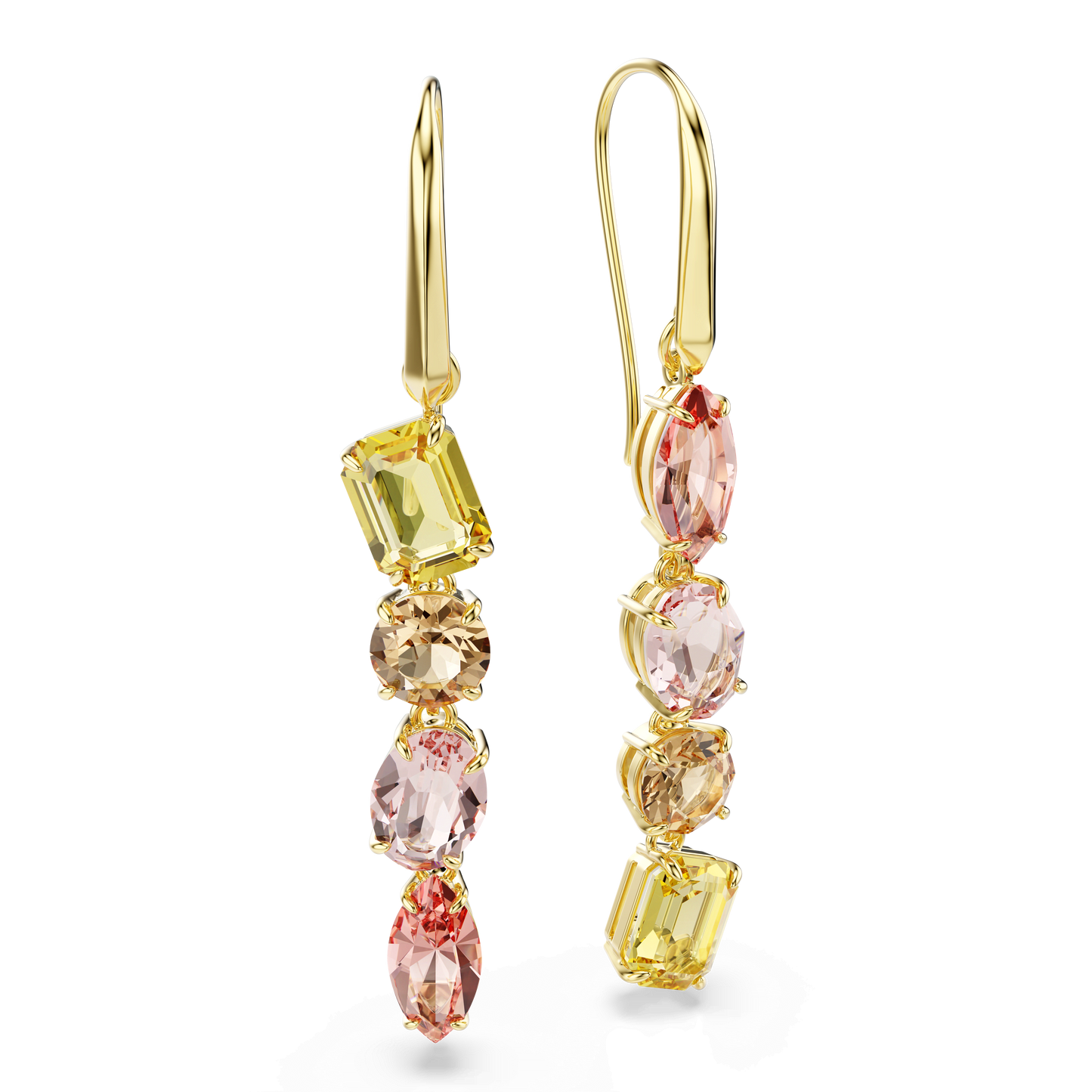 Gema drop earrings, Asymmetrical design, Mixed cuts, Pink, Gold-tone plated 5737454