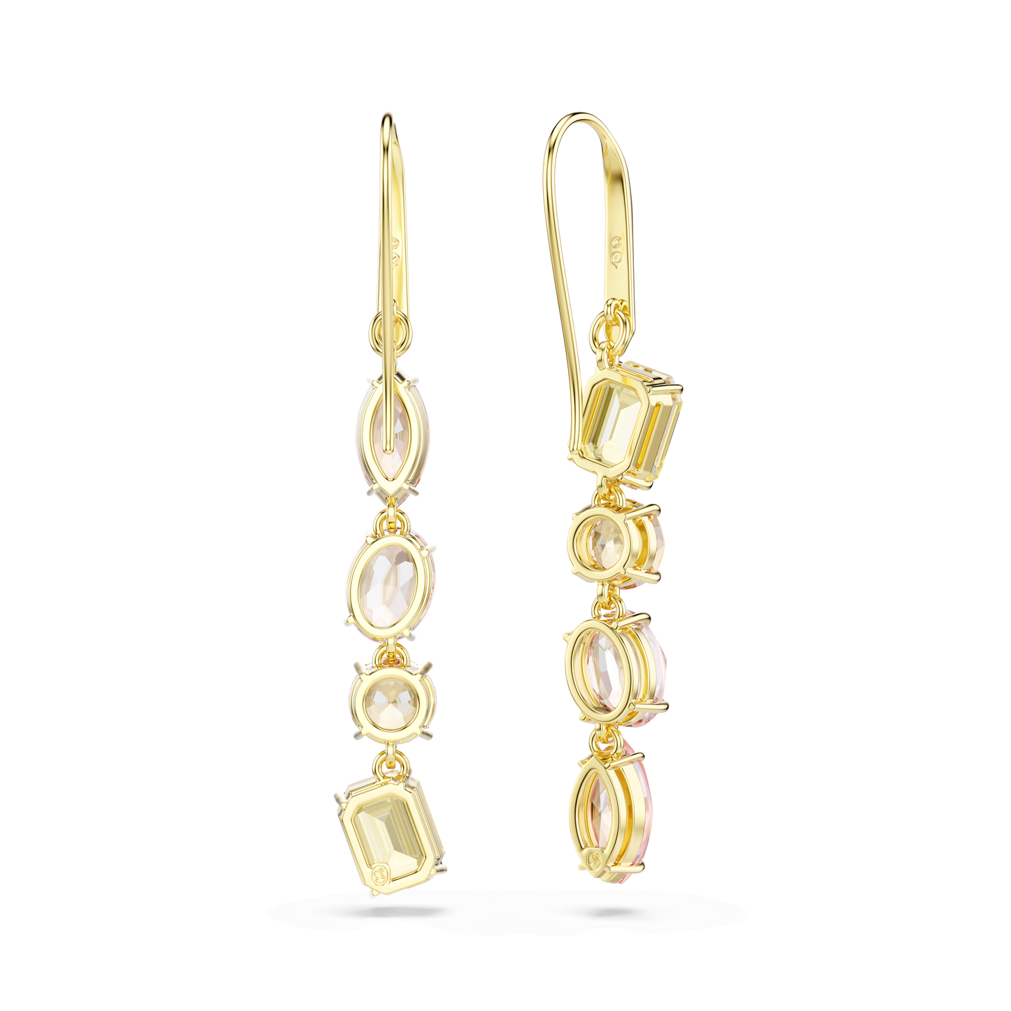 Gema drop earrings, Asymmetrical design, Mixed cuts, Pink, Gold-tone plated 5737454