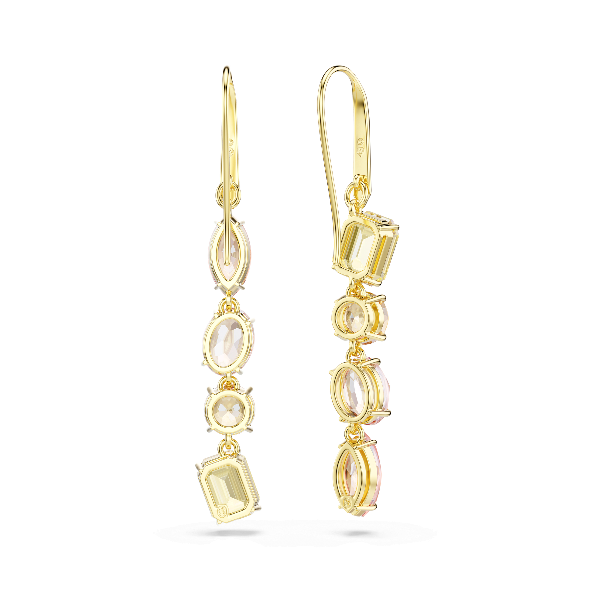 Gema drop earrings, Asymmetrical design, Mixed cuts, Pink, Gold-tone plated 5737454