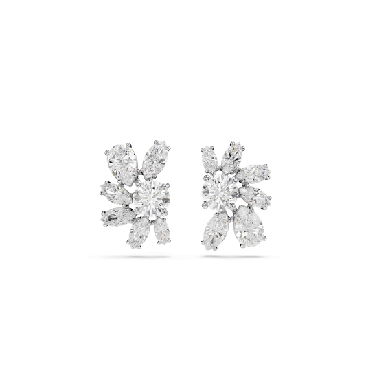 Mesmera stud earrings, Mixed cuts, Flower, White, Rhodium plated 5737462