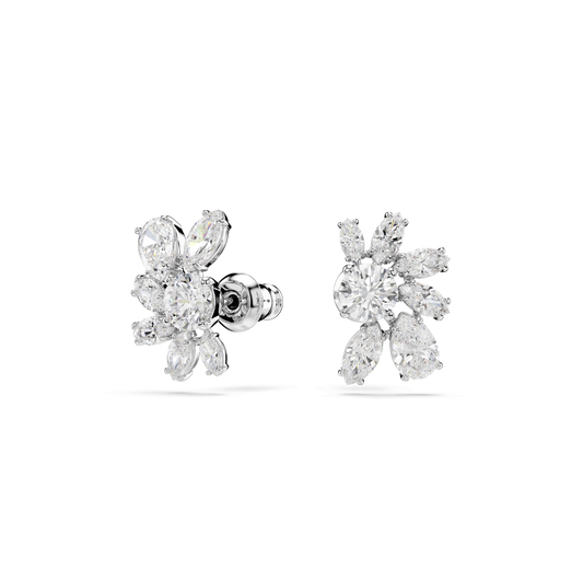 Mesmera stud earrings, Mixed cuts, Flower, White, Rhodium plated 5737462
