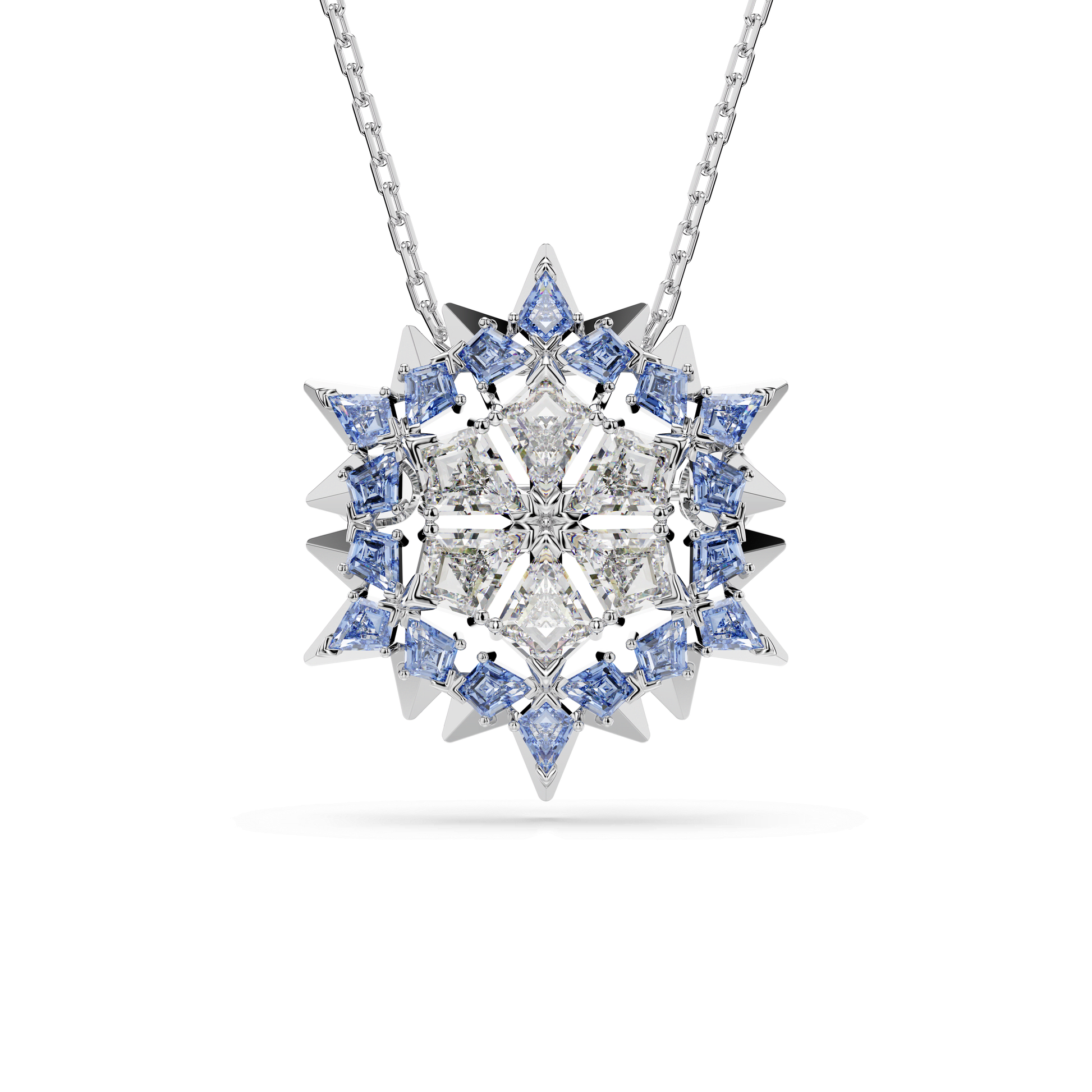 Magic pendant and brooch, Snowflake, Blue, Rhodium plated 5737619