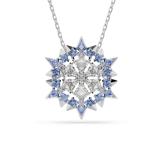 Magic pendant and brooch, Snowflake, Blue, Rhodium plated 5737619