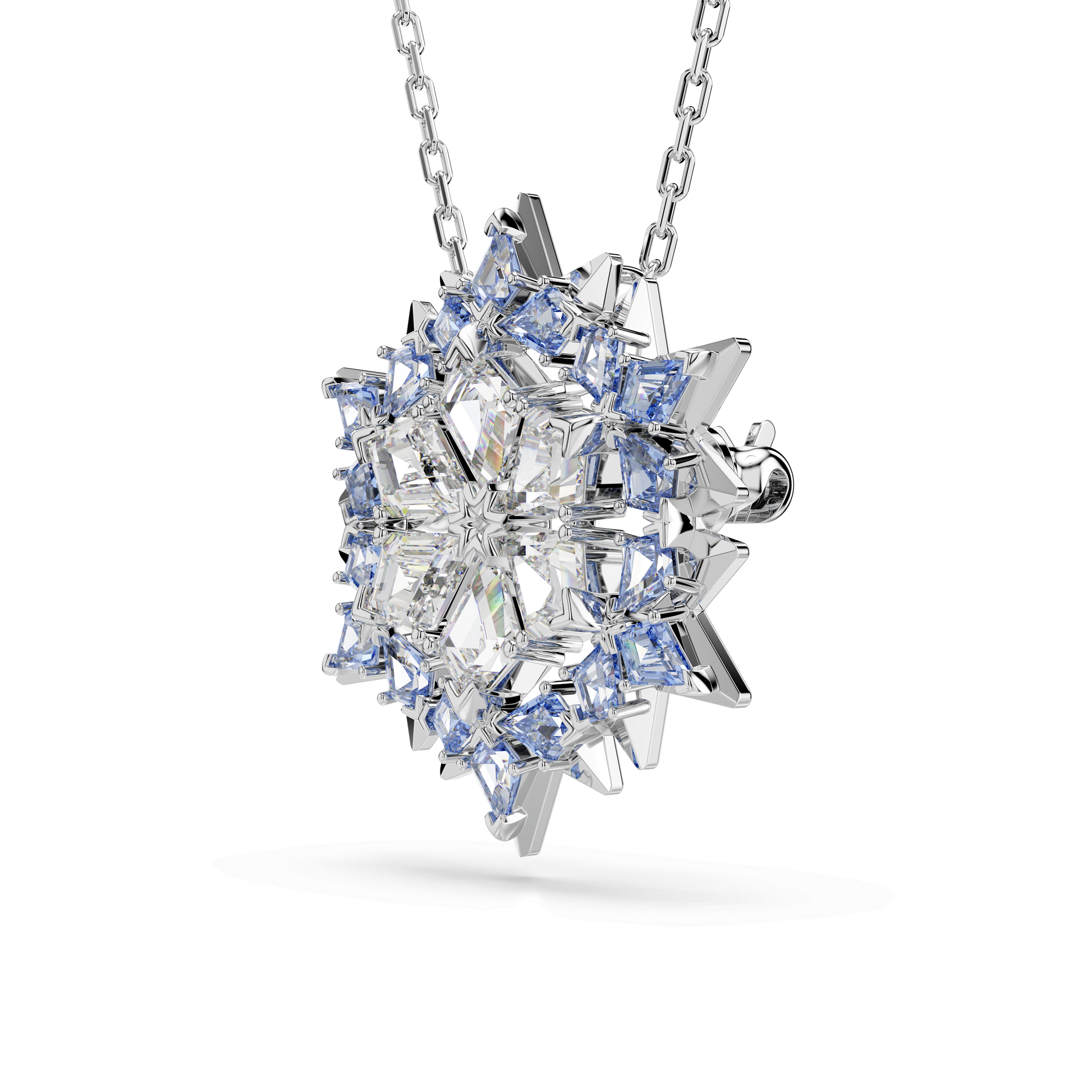 Magic pendant and brooch, Snowflake, Blue, Rhodium plated 5737619