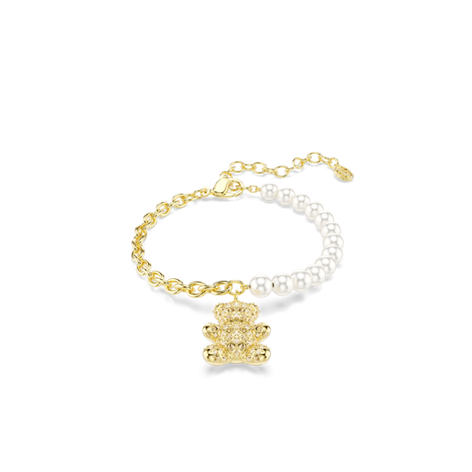 Idyllia bracelet, Crystal pearl, Round cut, Teddy, Gold tone, Gold-tone plated 5737622