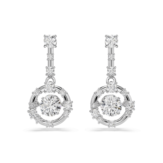 Constella drop earrings, Round cut, Dancing stone, White, Rhodium plated 5738194