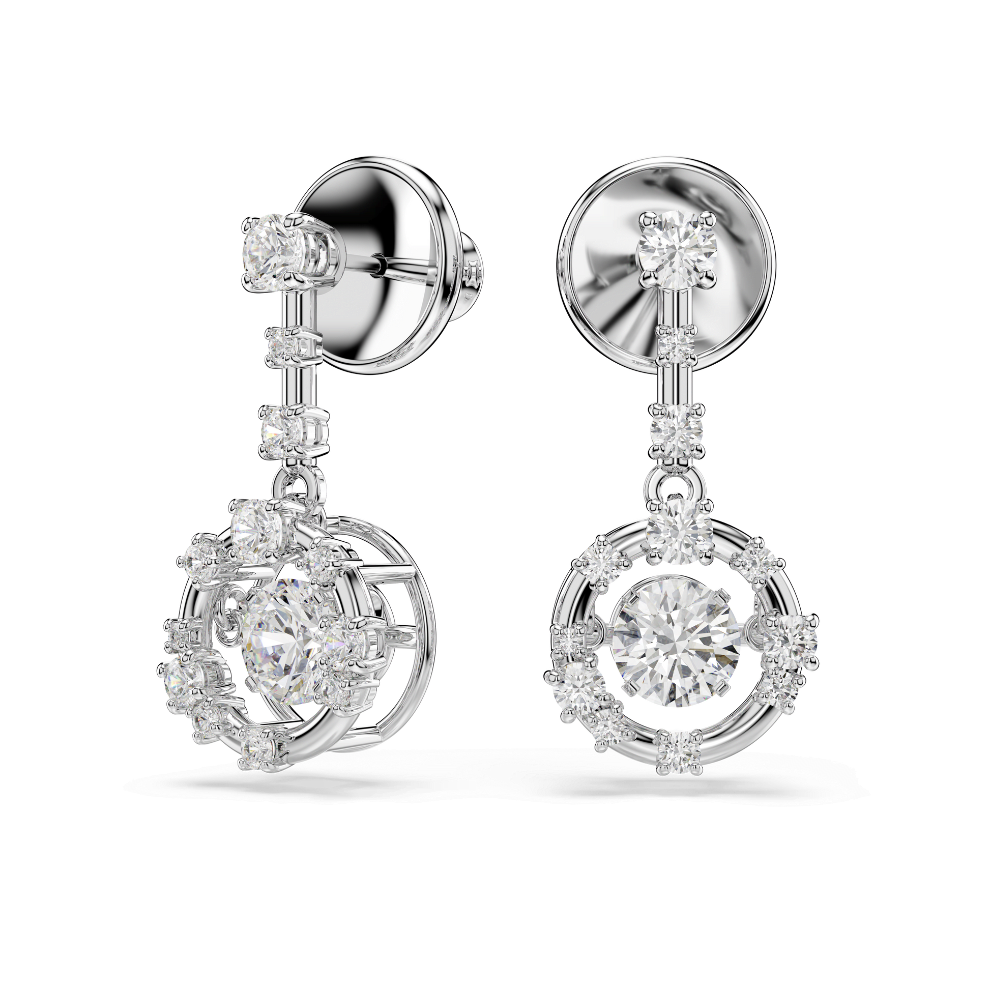 Constella drop earrings, Round cut, Dancing stone, White, Rhodium plated 5738194