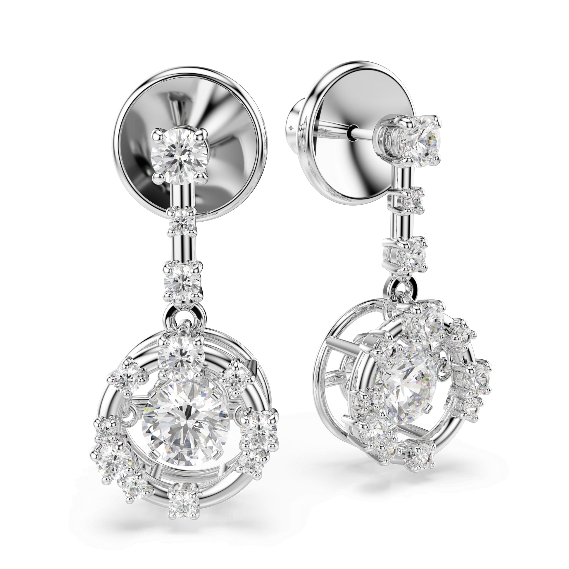 Constella drop earrings, Round cut, Dancing stone, White, Rhodium plated 5738194