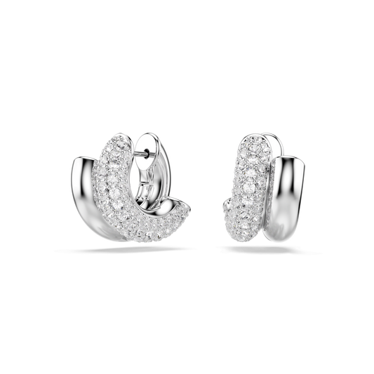Dextera hoop earrings, Round cut, Mini, White, Rhodium plated 5738197