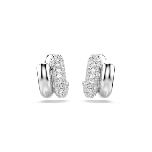 Dextera hoop earrings, Round cut, Mini, White, Rhodium plated 5738197