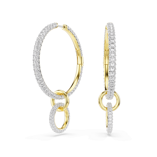 Dextera hoop earrings, Round cut, White, Gold-tone plated 5738201