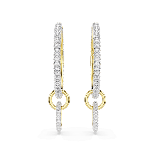 Dextera hoop earrings, Round cut, White, Gold-tone plated 5738201